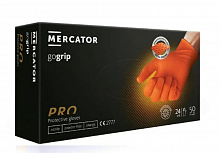 Перчатки нитриловые плотные, оранжевые (7 г) MERCATOR gogrip, (50 шт./уп.). Размер: M