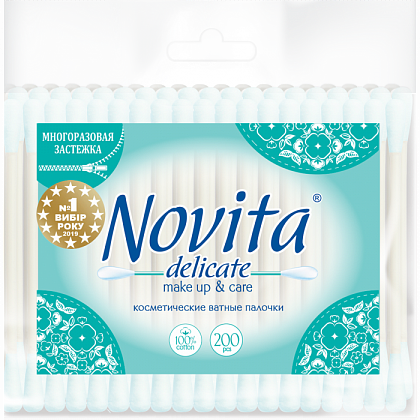 Ватні палички NOVITA Delicate у пакеті (200 шт./уп.)  Ватні палички NOVITA Delicate у пакеті (200 шт./уп.)