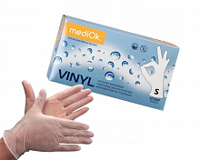 Перчатки виниловые неопудренные, прозрачные MediOk (100 шт./уп). Размер: S