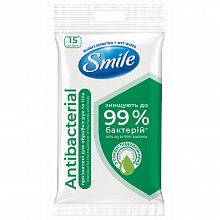 Салфетки влажные антибактериальные с соком подорожника SMILE Antibacterial (15 шт./уп.)