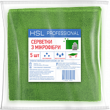 Салфетки из микрофибры для уборки, зеленые, 35х35 см, HSL PROFESSIONAL (5 шт./уп.)