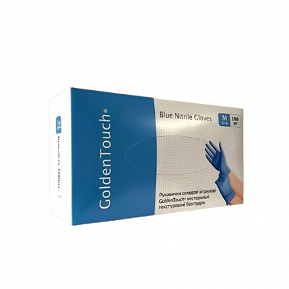Рукавички нітрилові GoldenTouch текстуровані, неопудрені, Блакитні (100 шт./уп.) р. S Рукавички нітрилові GoldenTouch текстуровані, неопудрені, Блакитні (100 шт./уп.) р. S
