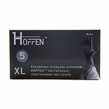 Рукавички нітрилові текстуровані, чорні (5 г) щільні (100 шт./уп.) Hoff Medical. Розмір: XL