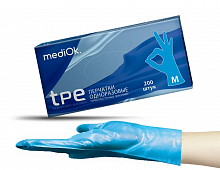 Перчатки TPE неопудренные, голубые (200 шт./уп.). Размер: M