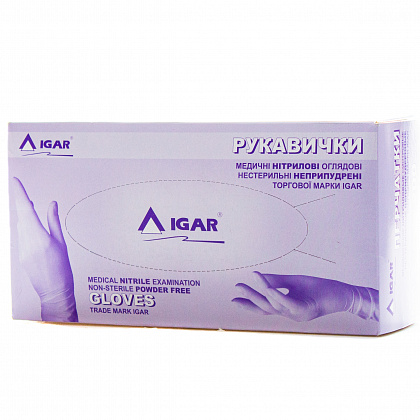 Рукавички нітрилові нестерильні, неопудрені (200 шт./уп.) IGAR. Розмір: S Рукавички нітрилові нестерильні, неопудрені (200 шт./уп.) IGAR. Розмір: S