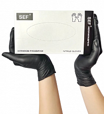 Перчатки нитриловые смотровые, нестерильные, неопудренные, черные (3.5 г) SEF (100 шт./уп.). Размер: XL