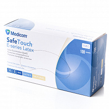 Перчатки латексные смотровые, опудренные, белые Medicom, 100 шт./уп. Размер: M