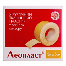 Пластир тканинний на натуральній бавовняній основі Леопласт, 5см х 5м, без котушки, тілесний Пластир тканинний на натуральній бавовняній основі Леопласт, 5см х 5м, без котушки, тілесний