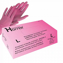Перчатки нитриловые текстурир., неопудренные, Розовые (3.5 г) HOFFEN (100 шт./уп.). Размер: L  Перчатки нитриловые текстурир., неопудренные, Розовые (3.5 г) HOFFEN (100 шт./уп.). Размер: L