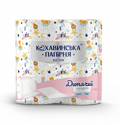 Туалетний папір "Дитячий" — целюлозний, 3-шаровий, білий (4 шт./уп.) Туалетний папір "Дитячий" — целюлозний, 3-шаровий, білий (4 шт./уп.)