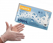 Перчатки виниловые неопудренные, прозрачные MediOk (100 шт./уп). Размер: M