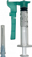 Шприц ін'єкційний трикомпонентний безпечний 2 мл, Luer Lock (голка 0.6х25 мм), 100 шт./уп.