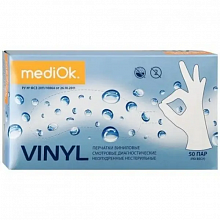 Перчатки виниловые неопудренные, прозрачные MediOk (100 шт./уп). Размер: XL