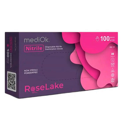 Рукавички нітрилові неопудрені mediOk Rose Lake, Рожеві (100 шт./уп.), M Рукавички нітрилові неопудрені mediOk Rose Lake, Рожеві (100 шт./уп.), M