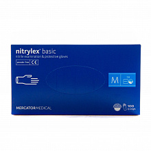 Рукавички нітрилові, сині Nitrylex Basic (текстуровані, неопудрені) (100 шт./уп.). Розмір: М