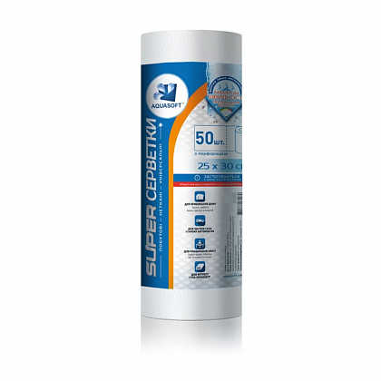 Серветки Aquasoft сітка в рулоні, 25х30 см (50 шт./уп.) Серветки Aquasoft сітка в рулоні, 25х30 см (50 шт./уп.)