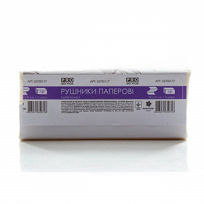 Рушники листові V-укладки, 2-шарові, білі PRO service Comfort (150 шт./уп.) Рушники листові V-укладки, 2-шарові, білі PRO service Comfort (150 шт./уп.)