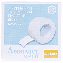Пластир на тканинній основі Леопласт, 1.25см х 5м, без котушки, білий Пластир на тканинній основі Леопласт, 1.25см х 5м, без котушки, білий