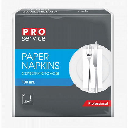 Серветки столові одношарові, білі, 33х33 см PRO service Comfort (100 шт./уп.) Серветки столові одношарові, білі, 33х33 см PRO service Comfort (100 шт./уп.)