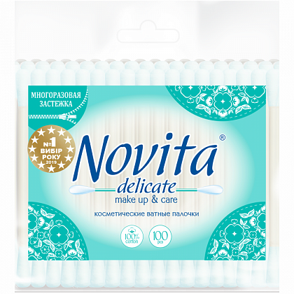 Ватні палички NOVITA Delicate у пакеті (100 шт./уп.)  Ватні палички NOVITA Delicate у пакеті (100 шт./уп.)