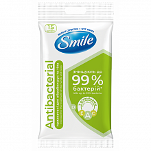 Серветки вологі антибактеріальні Лайм-М'ята з вітамінами SMILE Antibacterial (15 шт./уп.)