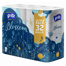Туалетная бумага из целлюлозы, белая, 3-хслойная Grite Blossom (32 шт./уп.)