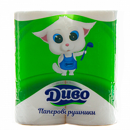 Рушники рулонні 2-шарові, білі, целюлозні «Диво» (2 шт./уп.) Рушники рулонні 2-шарові, білі, целюлозні «Диво» (2 шт./уп.)