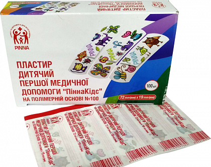 Пластир дитячий першої медичної допомоги на полімерній основі, 72х19 мм, Pinna Kids (100 шт./уп.) Пластир дитячий першої медичної допомоги на полімерній основі, 72х19 мм, Pinna Kids (100 шт./уп.)