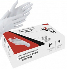 Рукавички латексні білі HOFF MEDICAL (текстуровані, без пудри) (100 шт./уп.). Розмір: М