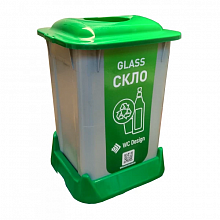 Контейнер з кришкою для сортування сміття Скло, зелений пластик, 50 л (SAN-50 111)