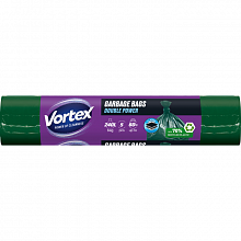 Пакеты для мусора многослойные Vortex зеленые DOUBLE POWER, 240 л (5 шт./уп.)