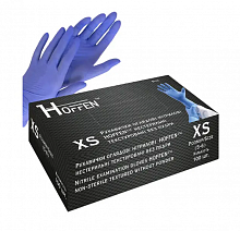 Перчатки нитриловые HOFFEN (HOFF MEDICAL) текстурированные, неопудренные, голубые (100 шт./уп.). Размер: XS
