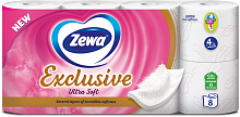 Туалетная бумага 4-слойная белая ZEVA Exclusive ultra soft, 18.75 м, 150 отрывов (8 рул./уп.) Туалетная бумага 4-слойная белая ZEVA Exclusive ultra soft, 18.75 м, 150 отрывов (8 рул./уп.)
