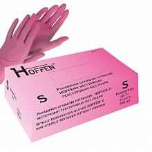 Перчатки нитриловые текстурир., неопудренные, Розовые (3.5 г) HOFFEN (100 шт./уп.). Размер: S  Перчатки нитриловые текстурир., неопудренные, Розовые (3.5 г) HOFFEN (100 шт./уп.). Размер: S
