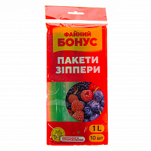 Zip-пакеты (зипперы) ФАЙНИЙ БОНУС для хранения и заморозки продуктов, 1 л (10 шт./уп.)