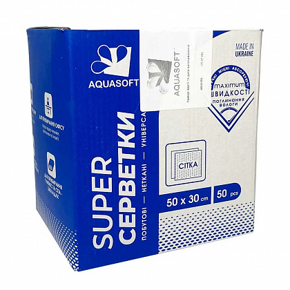 Серветки Aquasoft сітка, спанлейс, 50х30 см (50 шт./уп.) Серветки Aquasoft сітка, спанлейс, 50х30 см (50 шт./уп.)
