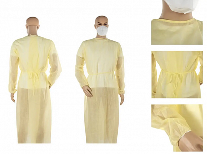 Халати зі спанбонду жовті (10 шт./уп.), Sanador Халати зі спанбонду жовті (10 шт./уп.), Sanador